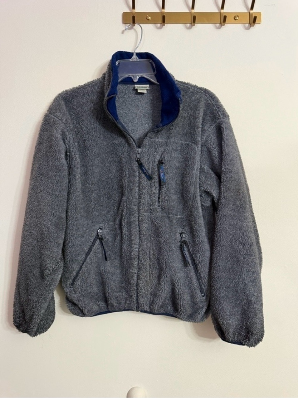 Vintage 1980'S LL Bean Gray Blue Full Zip Fleece Pullover Men's Size L